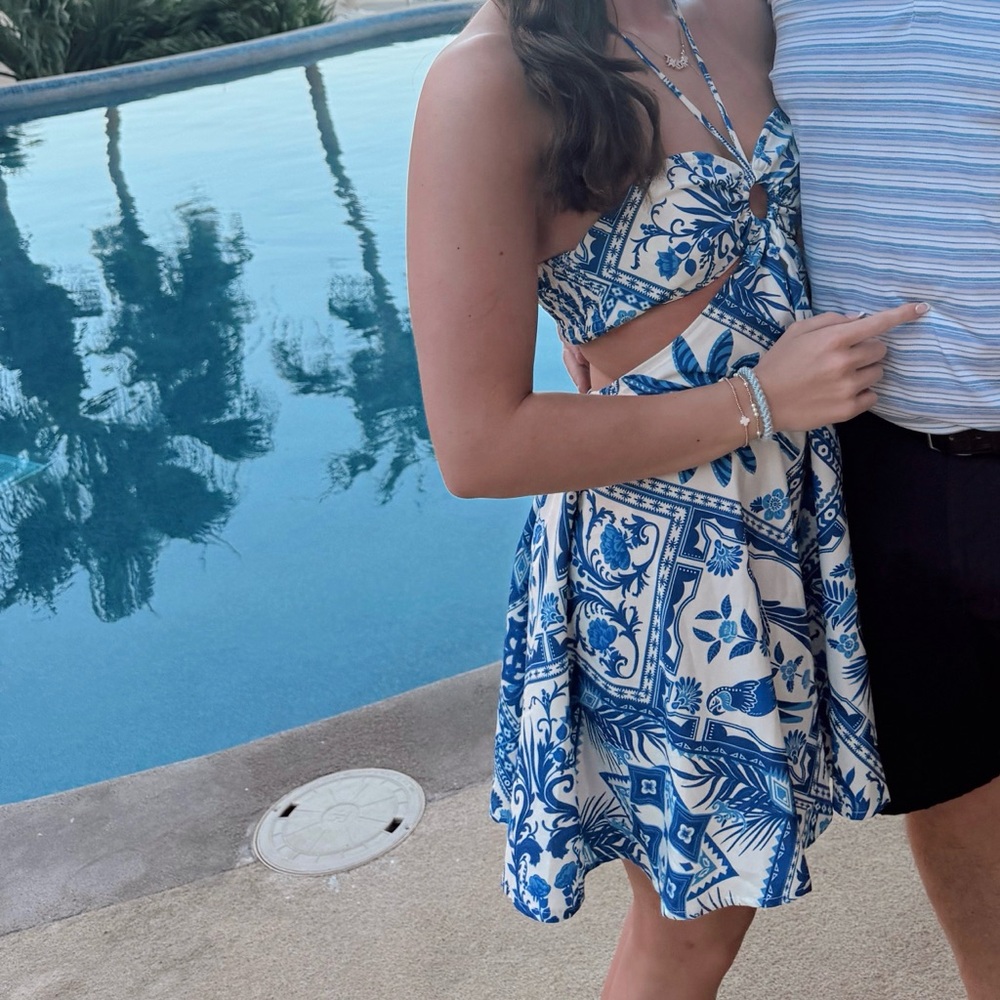 SHEIN Blue and White Mini Dress